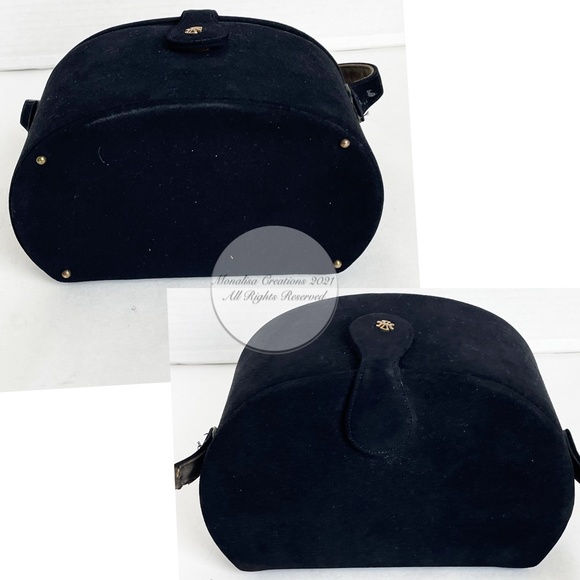 Vintage Coblentz Bag Black Perma Suede Small Vanity Bag with Mirror 60s Retro - Picture 7 of 9